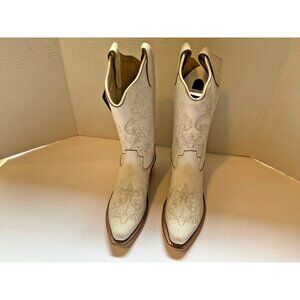 Old West Western Boots Girls Snip Leather Cushion White CF8224 sz 2.D girls NEW